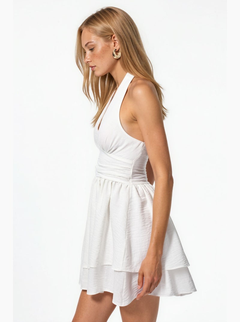Textured halter collar mini a-line dress hiccup Blanco - Kiabi