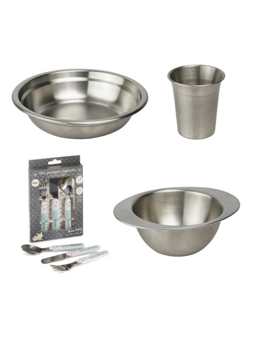 Thermobaby estuche de comida de acero inoxidable para niños vaso cuenco plato hondo cubiertos - Kiabi Thermobaby estuche de comida de acero inoxidable para niños vaso cuenco plato hondo cubiertos - Kiabi