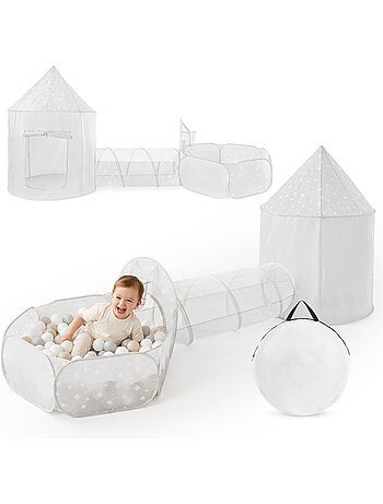 Tienda infantil 3 en 1 mamabrum – castillo, piscina de bolas y túnel de juego