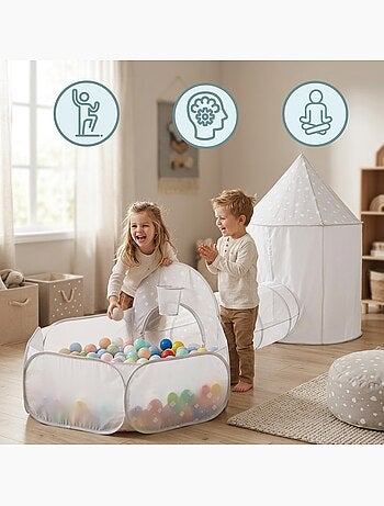 Tienda infantil 3 en 1 mamabrum – castillo, piscina de bolas y túnel de juego