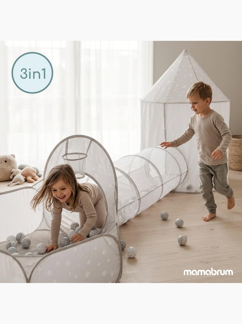 Tienda infantil 3 en 1 mamabrum – castillo, piscina de bolas y túnel de juego Gris - Kiabi