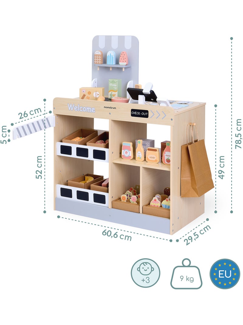 Tiendita de juguete madera niños caja registradora 60 accesorios mamabrum N/D - Kiabi