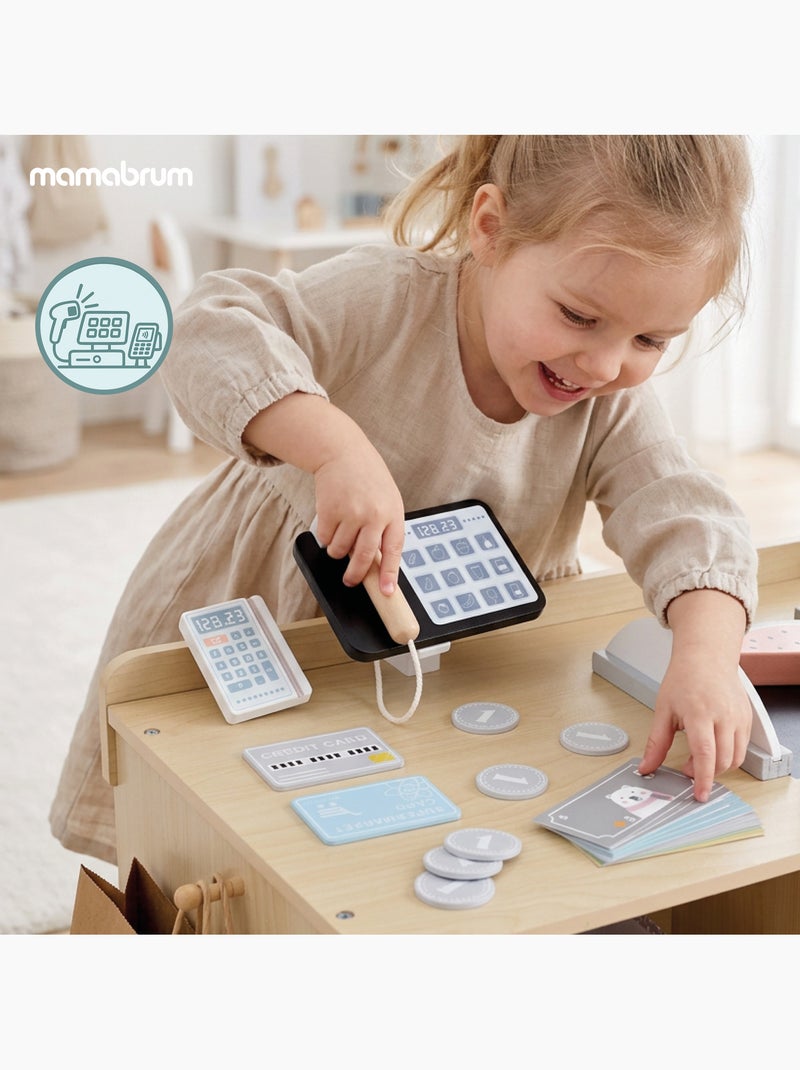 Tiendita de juguete madera niños caja registradora 60 accesorios mamabrum N/D - Kiabi