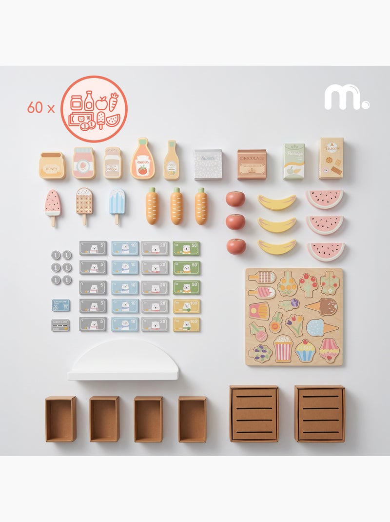 Tiendita de juguete madera niños caja registradora 60 accesorios mamabrum N/D - Kiabi