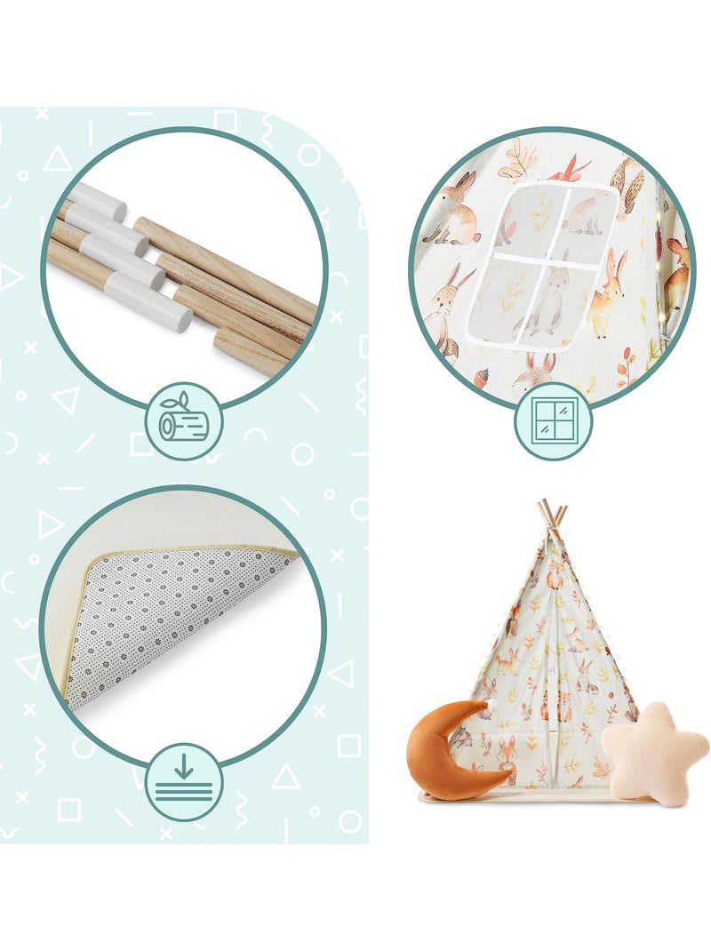 Tipi infantil de juegos mamabrum – beige y verde oliva con cojines, alfombra y guirnalda led Beige - Kiabi