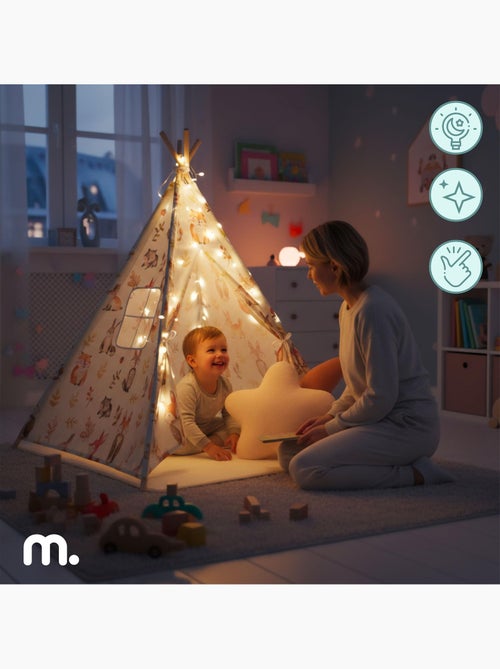 Tipi infantil de juegos mamabrum – beige y verde oliva con cojines, alfombra y guirnalda led - Kiabi