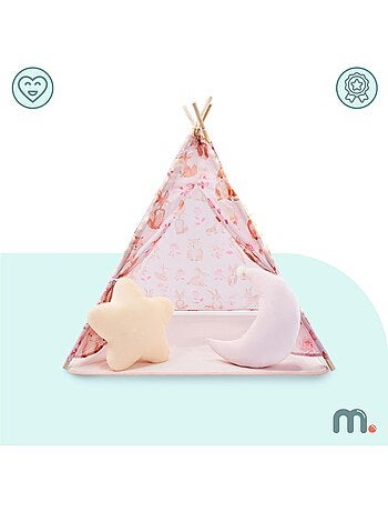 Tipi infantil de juegos mamabrum – con cojines, alfombra y guirnalda led