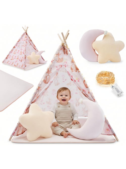 Tipi infantil de juegos mamabrum – con cojines, alfombra y guirnalda led - Kiabi