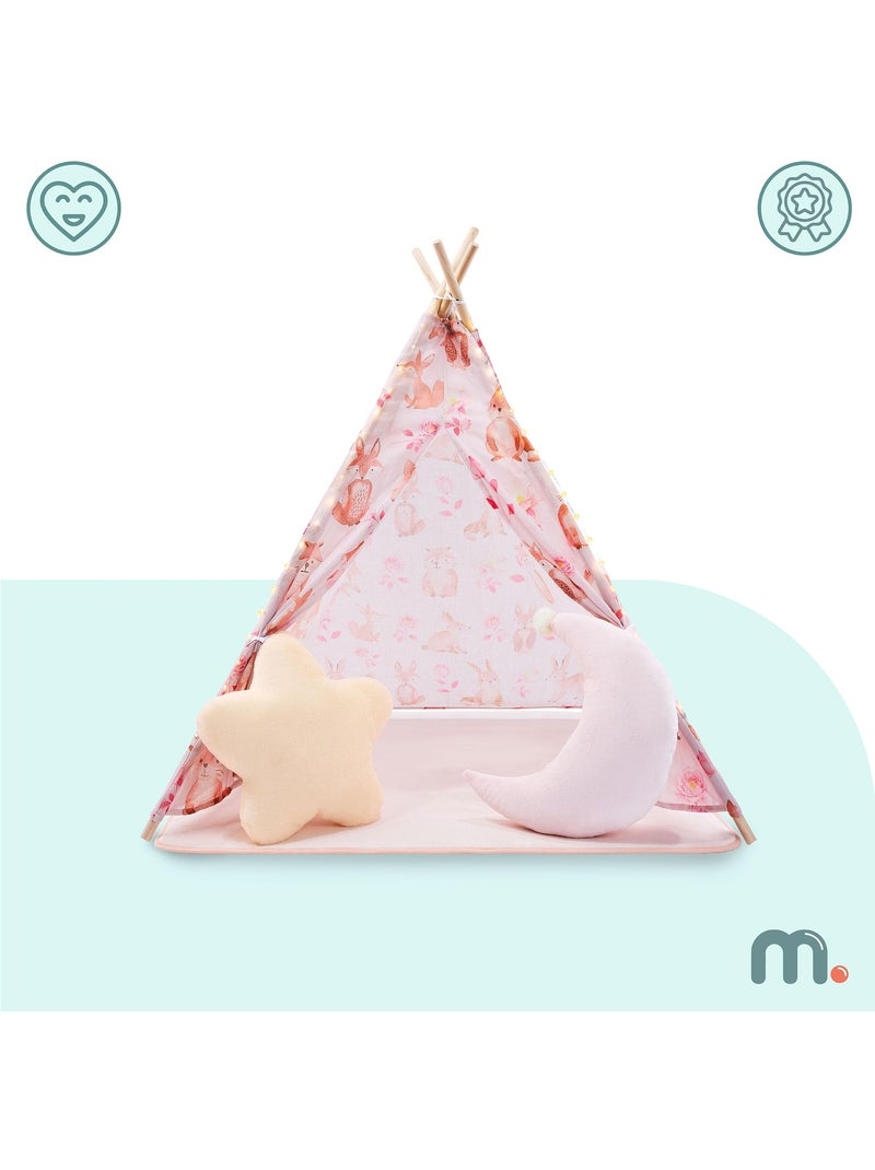Tipi infantil de juegos mamabrum – con cojines, alfombra y guirnalda led Rosa - Kiabi