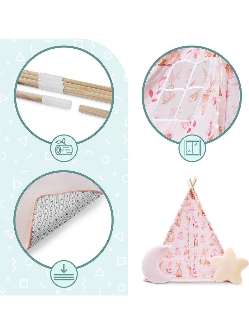 Tipi infantil de juegos mamabrum – con cojines, alfombra y guirnalda led Rosa - Kiabi