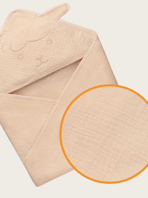 Toalla con capucha de muselina - LIONELO - 100% natural - 80 x 80 cm - Desde el primer día de vida - Kiabi