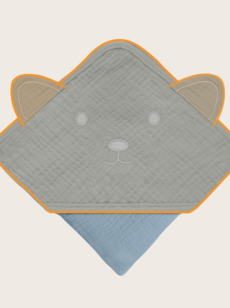 Toalla con capucha de muselina - LIONELO - 100% natural - 80 x 80 cm - Desde el primer día de vida Gris - Kiabi
