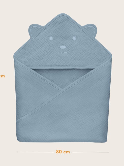 Toalla con capucha de muselina - LIONELO - 100% natural - 80 x 80 cm - Desde el primer día de vida - Kiabi