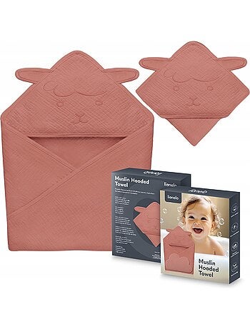 Toalla con capucha de muselina - LIONELO - 100% natural - 80 x 80 cm - Desde el primer día de vida