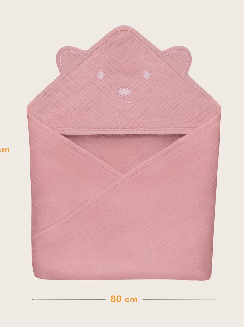 Toalla con capucha de muselina - LIONELO - 100% natural - 80 x 80 cm - Desde el primer día de vida Rosa - Kiabi