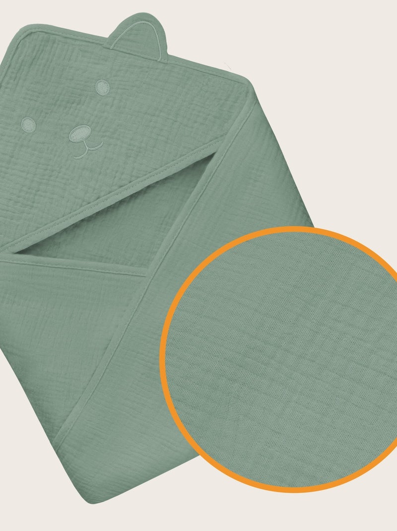 Toalla con capucha de muselina - LIONELO - 100% natural - 80 x 80 cm - Desde el primer día de vida Verde - Kiabi