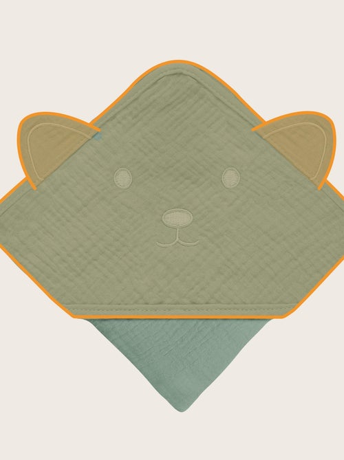 Toalla con capucha de muselina - LIONELO - 100% natural - 80 x 80 cm - Desde el primer día de vida - Kiabi