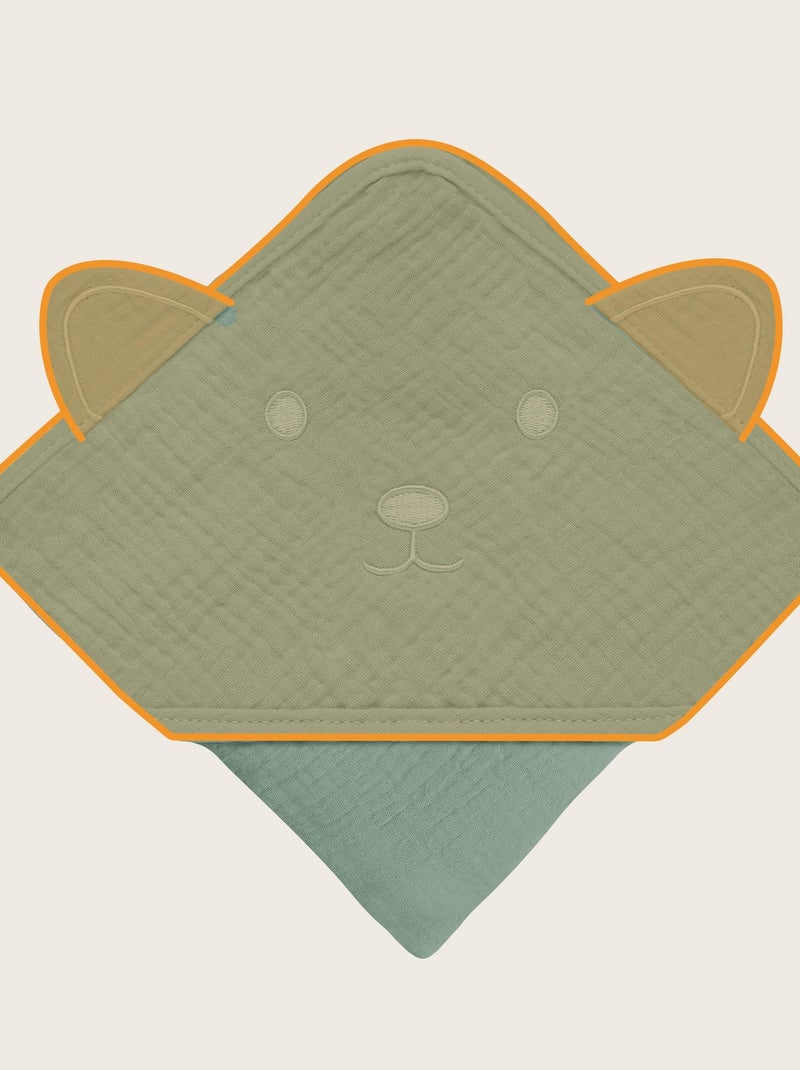 Toalla con capucha de muselina - LIONELO - 100% natural - 80 x 80 cm - Desde el primer día de vida Verde - Kiabi