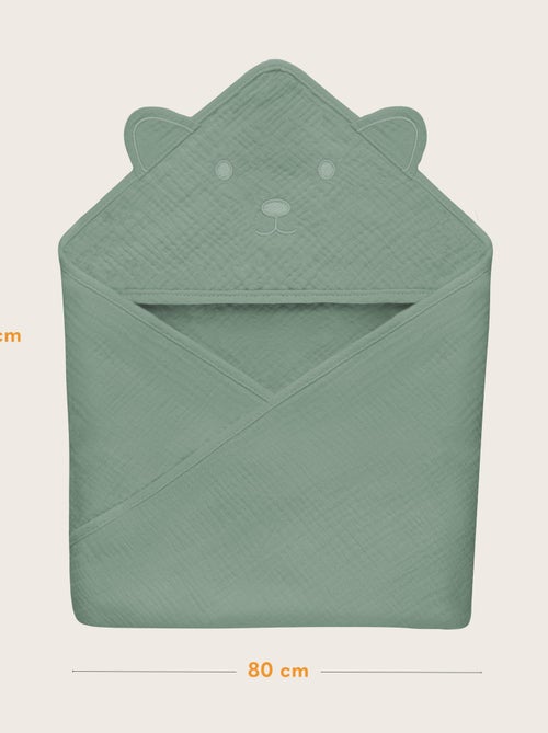 Toalla con capucha de muselina - LIONELO - 100% natural - 80 x 80 cm - Desde el primer día de vida - Kiabi