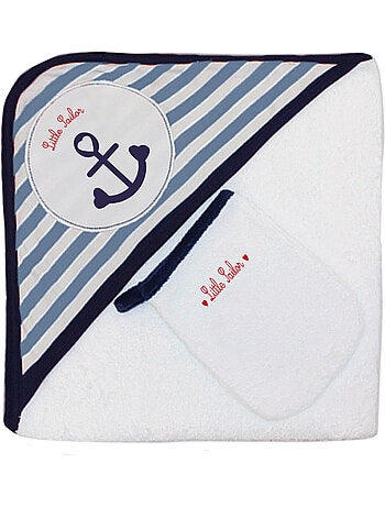 Toalla de baño + Toallita facial "BABY SAILOR" Les Chatounets