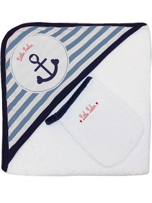 Toalla de baño + Toallita facial "BABY SAILOR" Les Chatounets - Kiabi Toalla de baño + Toallita facial "BABY SAILOR" Les Chatounets - Kiabi