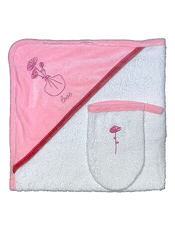 Toalla de baño + toallita "LOVE FLOWER" de LES CHATOUNETS