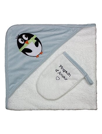 Toalla de baño + toallita "PINGÜINO" Les Chatounets