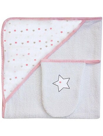 Toalla de baño + toallita ROSA "ESTRELLA" Les Chatounets