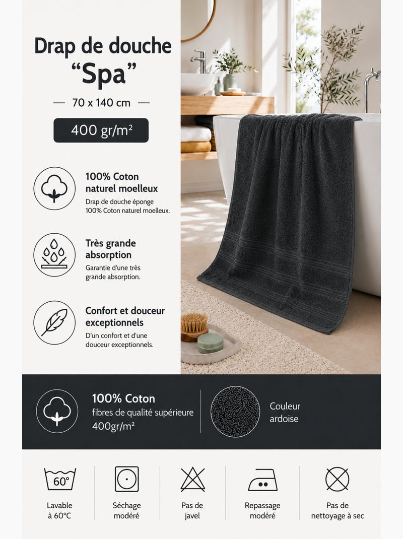 Toalla de ducha spa 100% algodón 400 gr/m² Gris antracita - Kiabi