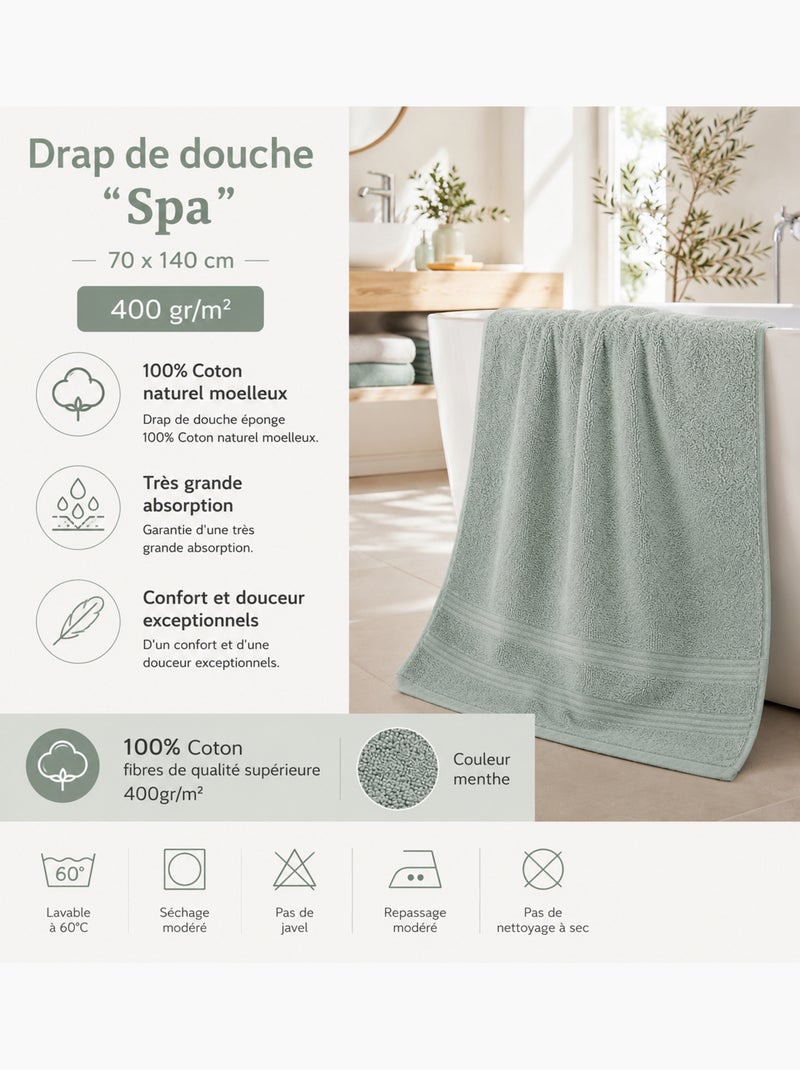 Toalla de ducha spa 100% algodón 400 gr/m² Verde claro - Kiabi