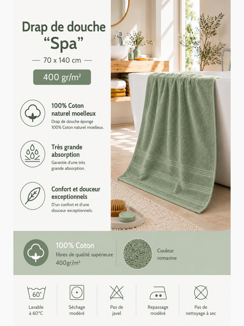 Toalla de ducha spa 100% algodón 400 gr/m² Verde oscuro - Kiabi
