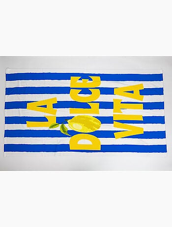 Toalla de Playa 100x180 cm 100% Poliéster | La Dolce Vita Limón Rayas Azul & Amarillo Mediterráneo X