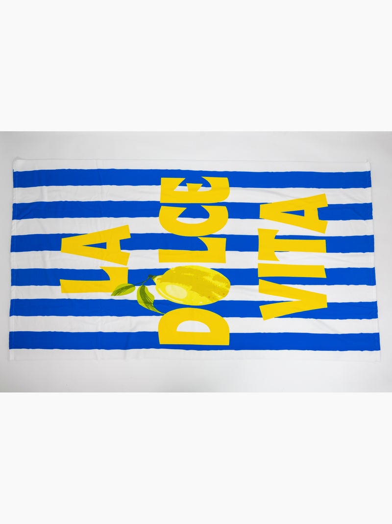 Toalla de Playa 100x180 cm 100% Poliéster | La Dolce Vita Limón Rayas Azul & Amarillo Mediterráneo X Negro Azul Blanco - Kiabi