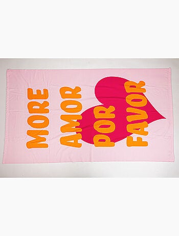 Toalla de Playa 100x180 cm 100% Poliéster | More Amor Por Favor Rosa Fucsia Naranja Corazón XL | Sec