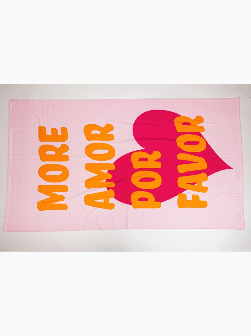 Toalla de Playa 100x180 cm 100% Poliéster | More Amor Por Favor Rosa Fucsia Naranja Corazón XL | Sec Beige/Rosa - Kiabi