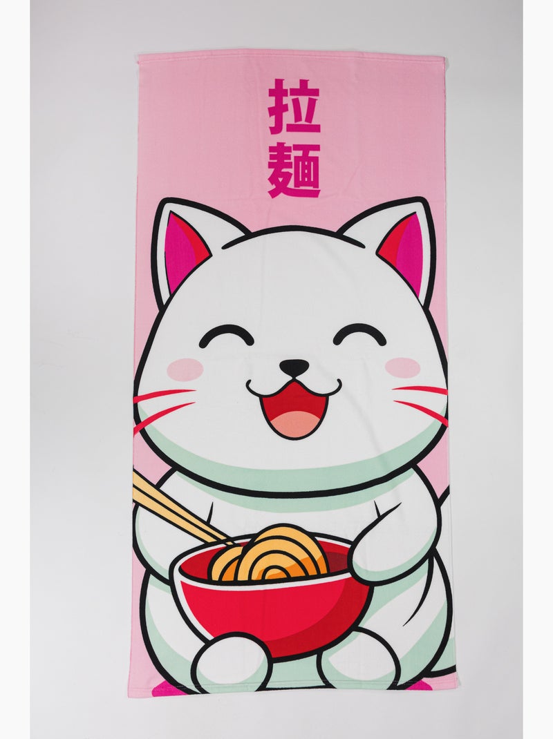 Toalla de Playa 70x140 cm 100% Poliéster | Gato Kawaii Ramen Bol Rojo Kanji Japonés Rosa | Secado Rá Beige/Rosa - Kiabi