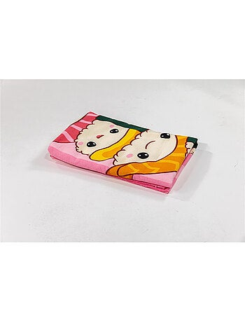 Toalla de Playa 70x140 cm 100% Poliéster | Kawaii Sushi & Rolls Apilados Rosa Rayas Japonés