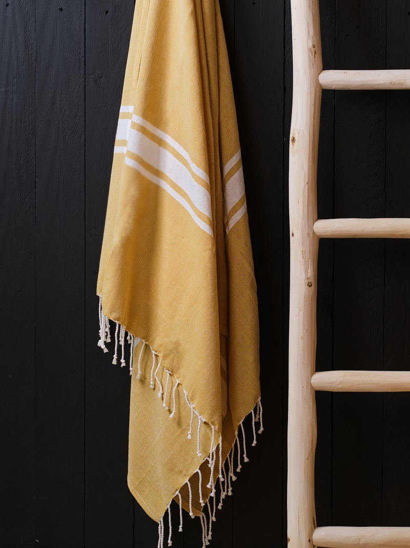 Toalla de playa con flecos amarillo - Kiabi