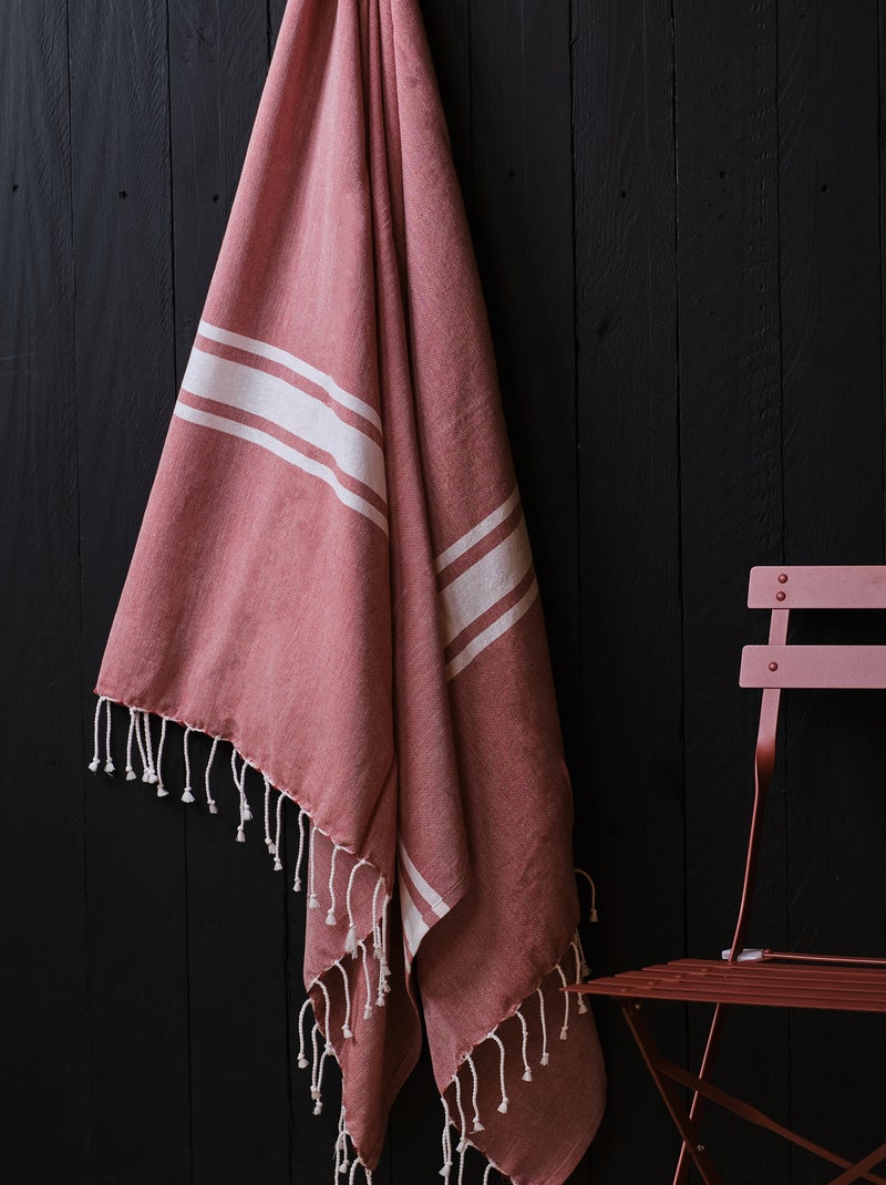 Toalla de playa con flecos rosa - Kiabi