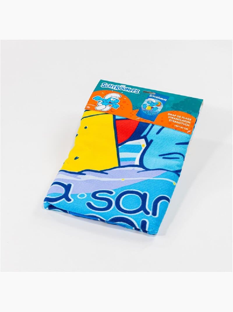 Toalla de Playa Infantil Los Pitufos 70x140 cm 100% Poliéster Negro Beige Azul - Kiabi