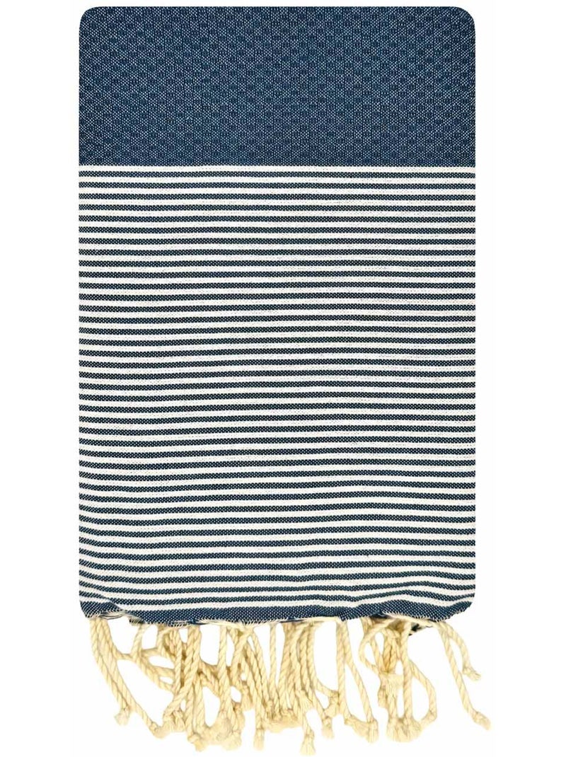 Toalla fouta de algodón reciclado | Reva Blanco Azul - Kiabi