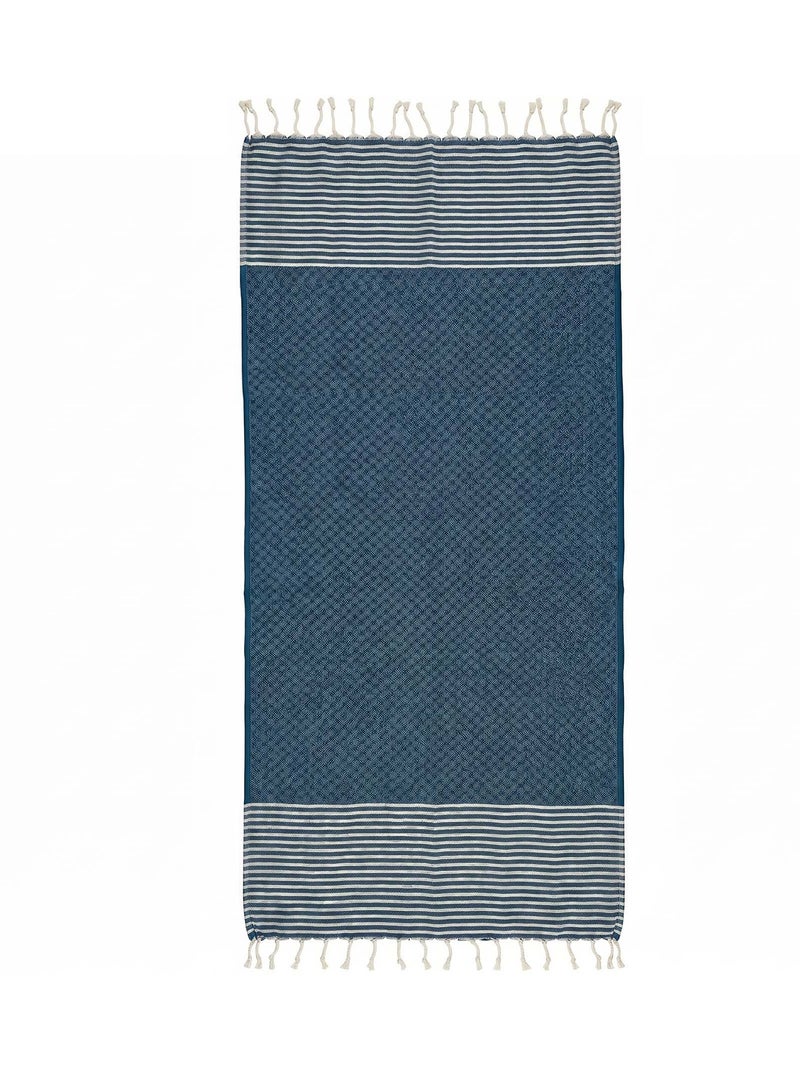 Toalla fouta de algodón reciclado | Reva Blanco Azul - Kiabi
