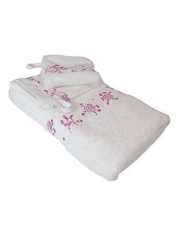 Toalla y 2 paños de baño de rizo de algodón TOURNICOQUIN