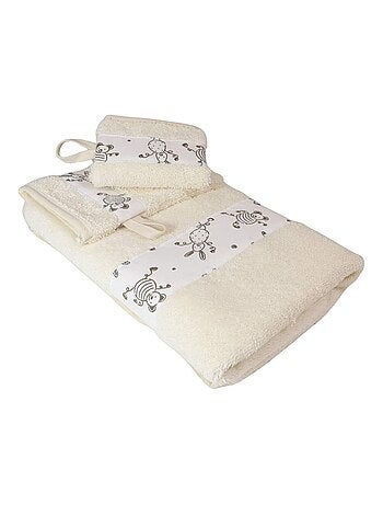 Toalla y 2 paños de baño de rizo de algodón TOURNICOQUIN