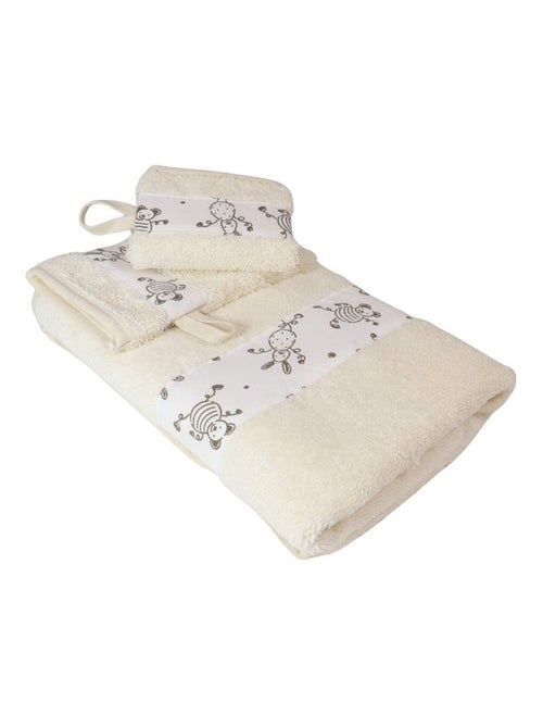 Toalla y 2 paños de baño de rizo de algodón TOURNICOQUIN - Kiabi Toalla y 2 paños de baño de rizo de algodón TOURNICOQUIN - Kiabi