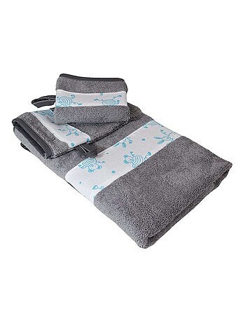 Toalla y 2 paños de baño de rizo de algodón TOURNICOQUIN