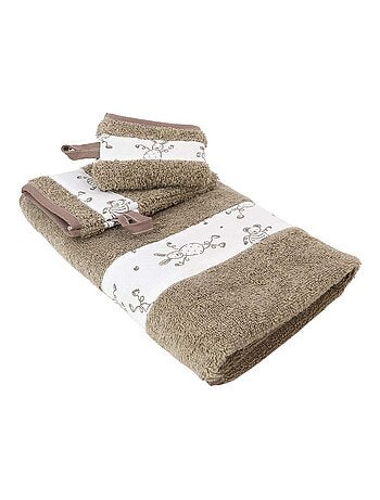 Toalla y 2 paños de baño de rizo de algodón TOURNICOQUIN