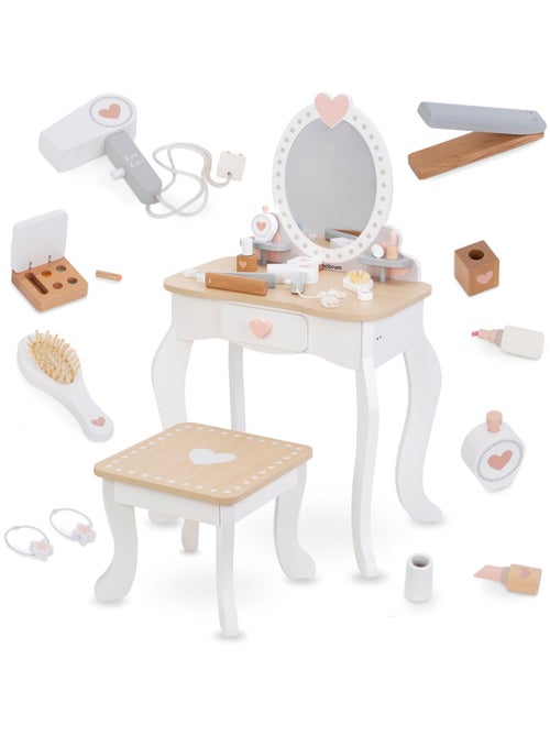 Tocador infantil de madera con espejo, taburete y accesorios de belleza +3 años - Kiabi Tocador infantil de madera con espejo, taburete y accesorios de belleza +3 años - Kiabi