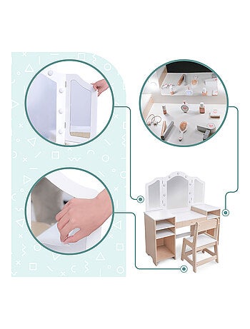 Tocador infantil de madera con silla, accesorios y luces LED MAMABRUM