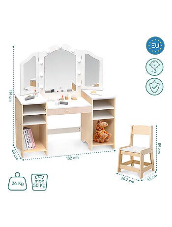 Tocador infantil de madera con silla, accesorios y luces LED MAMABRUM
